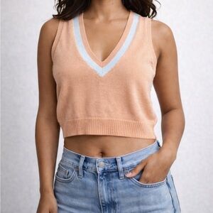 Tilly’s Blue Blush Cropped Coral Varsity Sweater Vest